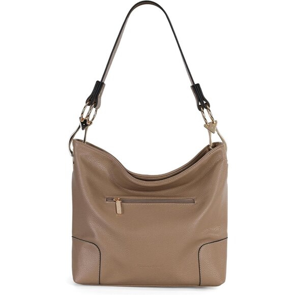 Women's Tan Satchel Bucket Top Wide Handle Elegant Stylish Shoulder Hobo Bag - Picture 5 of 8